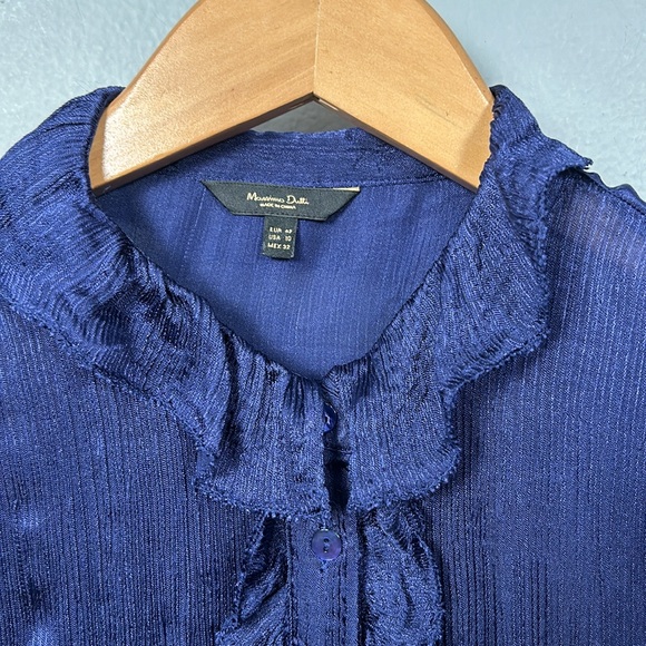 Massimo Dutti Parliament Blue Crinkle Long Sleeve button down shirt size US 10 - Picture 11 of 13